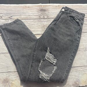 SHEIN XS black distressed ripped mom jeans